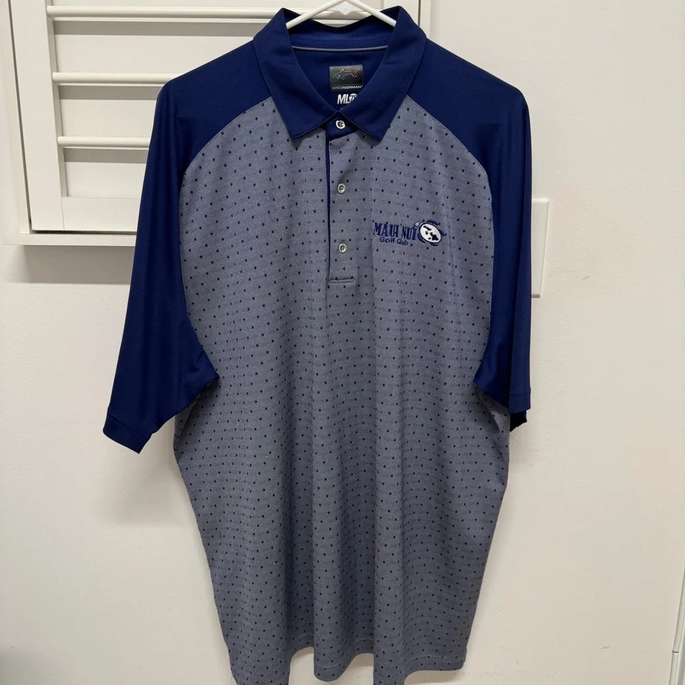 Greg Norman ML75 Play Dry Golf Polo Mens XXL Navy Blue Maui Nui Golf Club Shirt